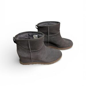 UGG Classic Femme Mini Slate Suede Fur Wedge Boots Womens Size 9.5